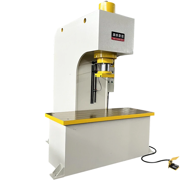 C-frame hydraulic press for medical catheter cleanroom assembly