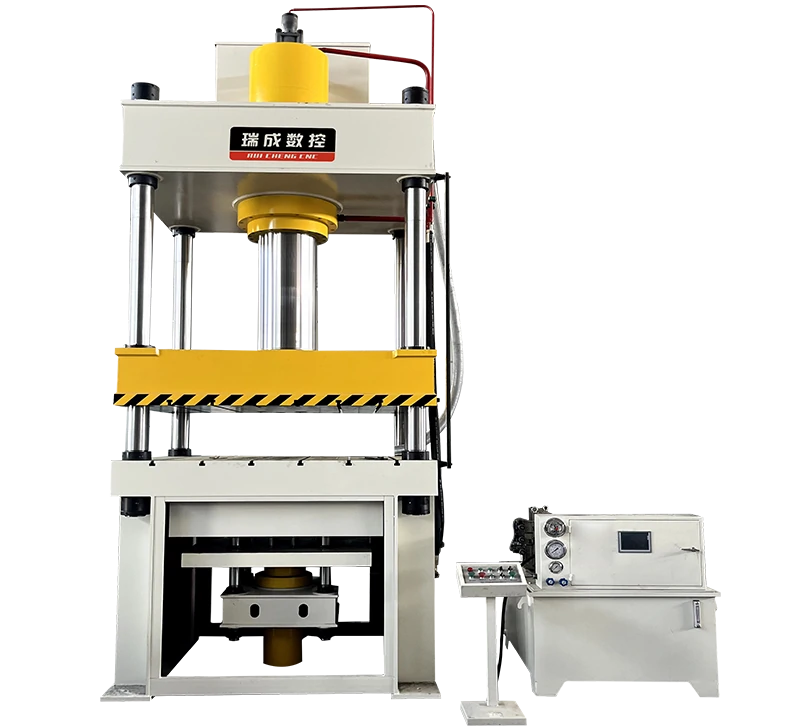Four-column hydraulic press for medical device housing compression molding