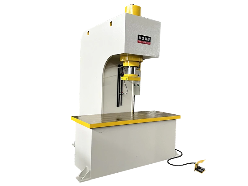 C-frame hydraulic press for medical catheter cleanroom assembly