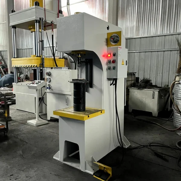 10 ton single arm hydraulic press right side view with 80mm blanking hole and industrial structure
