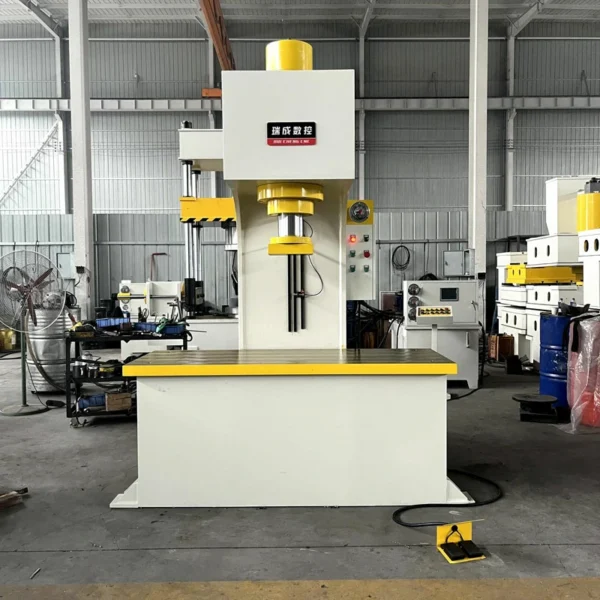 100 ton single arm hydraulic press front view with large worktable