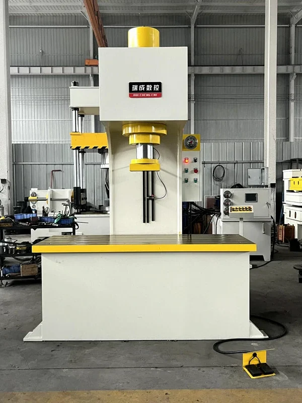 100 ton single arm hydraulic press front view with large worktable