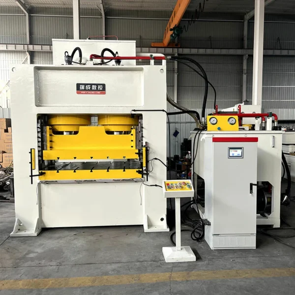 1000 ton closed frame hydraulic press front view with PLC control system
