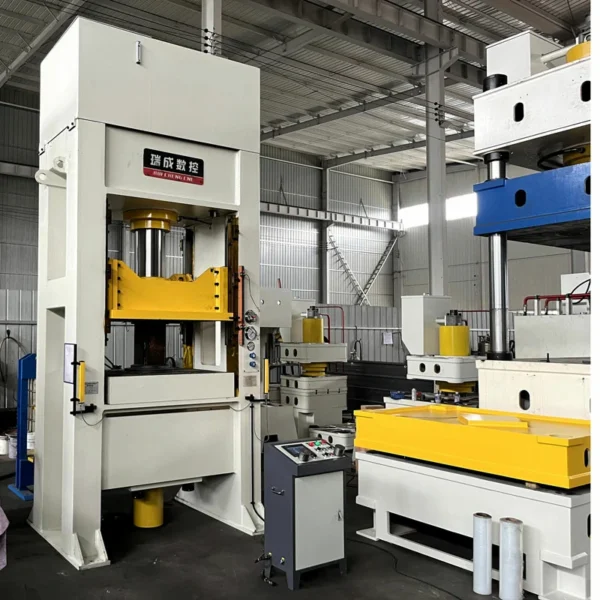 closed frame hydraulic press left side view with 100 ton ejector cylinder